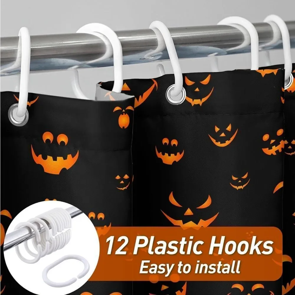 Halloween Shower Curtain 72x72 Inch, Halloween Pumpkin Face Shower Curtain
